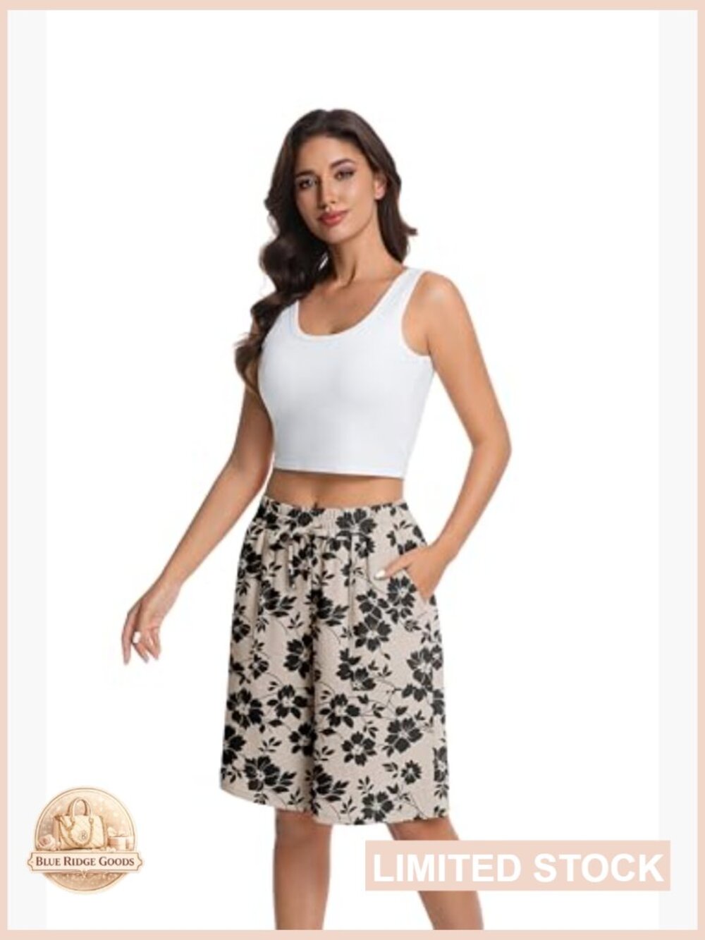 High Waisted Wide Leg Bermuda Shorts Casual Summer Drawstring Loose Fit Knee - Picture 4 of 7